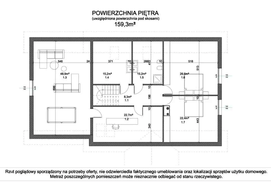 Rzut pierwszego piętra - dom główny 300m²